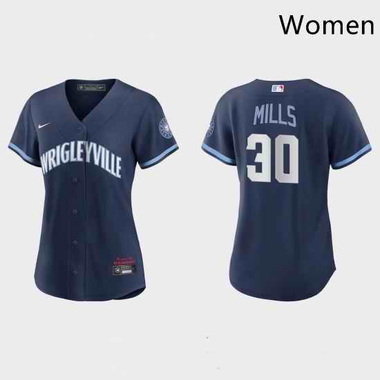 Chicago Cubs 30 Alec Mills Women Nike 2021 City Connect Navy MLB Jersey